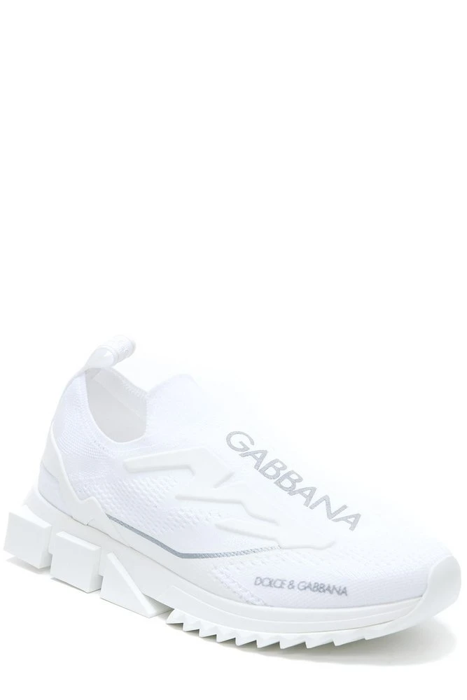 ( New Season ) Dolce & Gabbana Logo Printed Slip-On Sneakers - White 2 ( New Season ) Dolce & Gabbana Logo Printed Slip-On Sneakers - White - Image 2