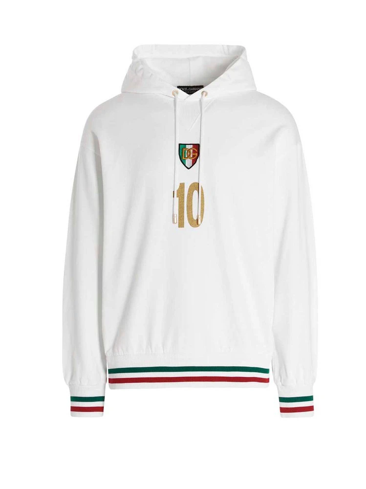 ( New Season ) Dolce & Gabbana Logo Plaque Drawstring Hoodie - White 1 ( New Season ) Dolce & Gabbana Logo Plaque Drawstring Hoodie - White