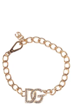 ( New Season ) Dolce & Gabbana Embellished Logo Chain Choker - Gold