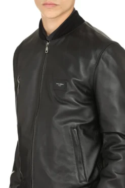 Dolce & Gabbana Leather Bomber Jacket - Black -Cheap Vestureo Store 32a8a843af8028ea7e9f8406de058e8a