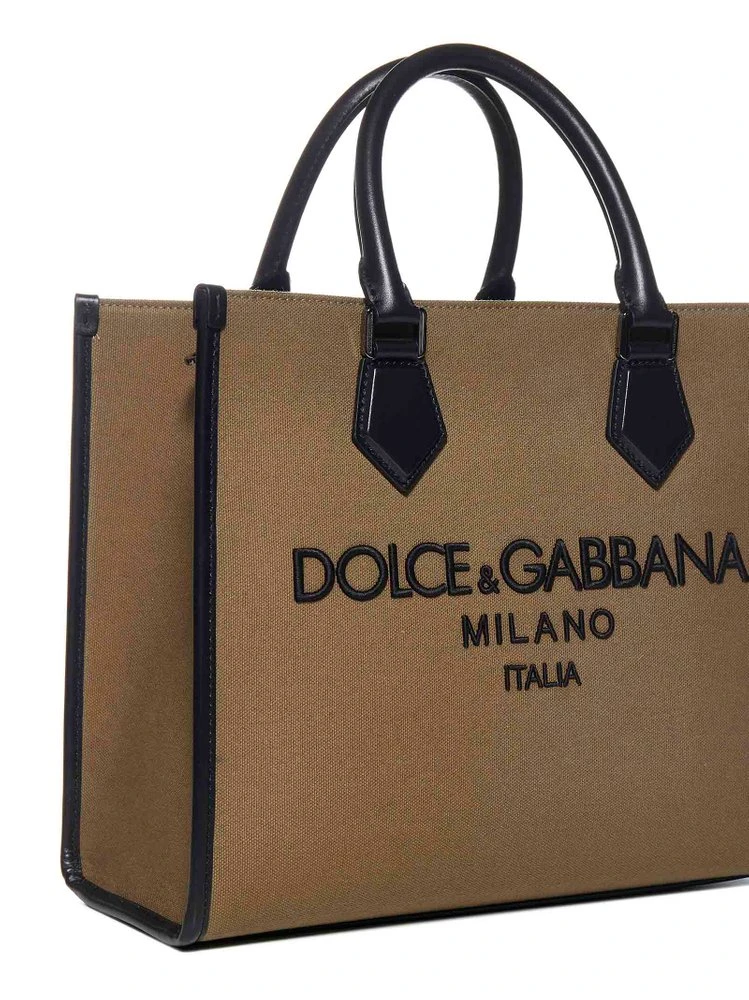 ( New Season ) Dolce & Gabbana Logo Embroidered Small Shopper Bag - Brown 4 ( New Season ) Dolce & Gabbana Logo Embroidered Small Shopper Bag - Brown - Image 4