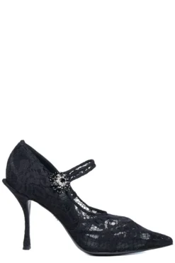 Dolce & Gabbana Jewelled Lace Pumps - Black