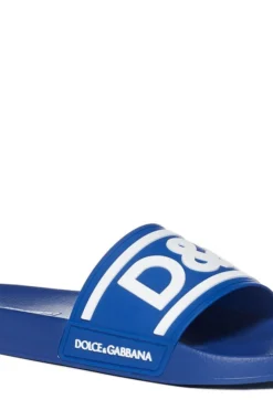 ( New Season ) Dolce & Gabbana DG Logo Embossed Slides - Blue -Cheap Vestureo Store 3452402bb5130f74081bc1e552cde16f