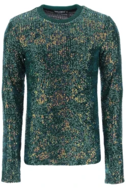 ( New Season ) Dolce & Gabbana Allover Sequin Crewneck Sweater - Multi