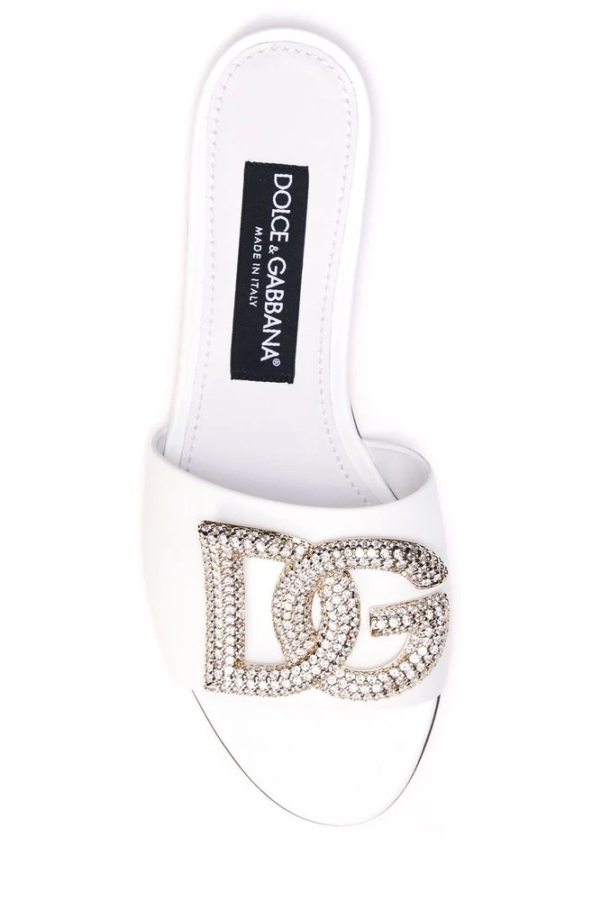 ( New Season ) Dolce & Gabbana DG Embellished Mules - White 4 ( New Season ) Dolce & Gabbana DG Embellished Mules - White - Image 4