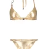 ( New Season ) Dolce & Gabbana Logo Plaque Halterneck Bikini Set - Gold