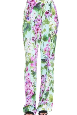 ( New Season ) Dolce & Gabbana Bluebell-Print Charmeuse Pants - Multi