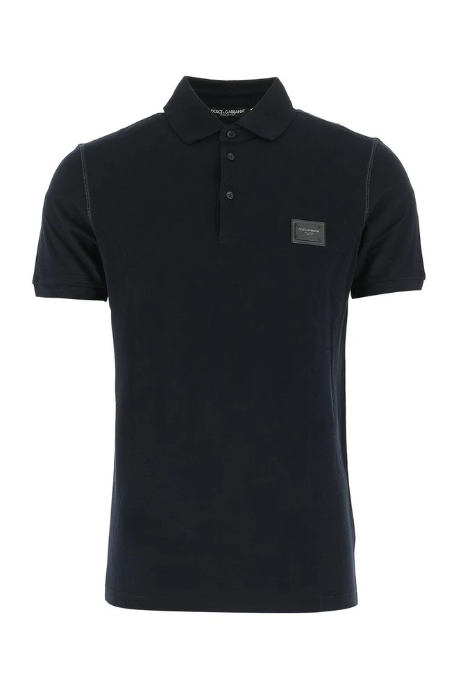 Dolce & Gabbana Classic Logo Plaque Polo Shirt - Navy 1 Dolce & Gabbana Classic Logo Plaque Polo Shirt - Navy