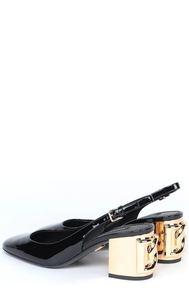 Dolce & Gabbana DG Block Heel Slingback Pumps - Black 3 Dolce & Gabbana DG Block Heel Slingback Pumps - Black - Image 3