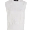 ( New Season ) Dolce & Gabbana Crewneck Lace Detailed Top - White