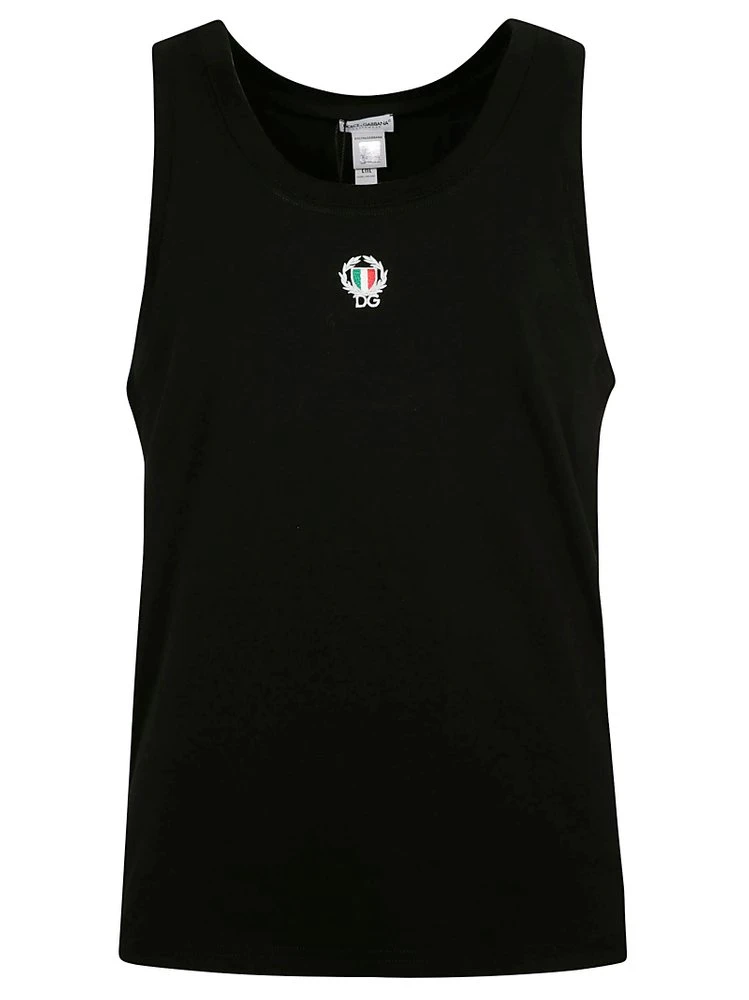 ( New Season ) Dolce & Gabbana Logo Embroidered Tank Top - Black 1 ( New Season ) Dolce & Gabbana Logo Embroidered Tank Top - Black