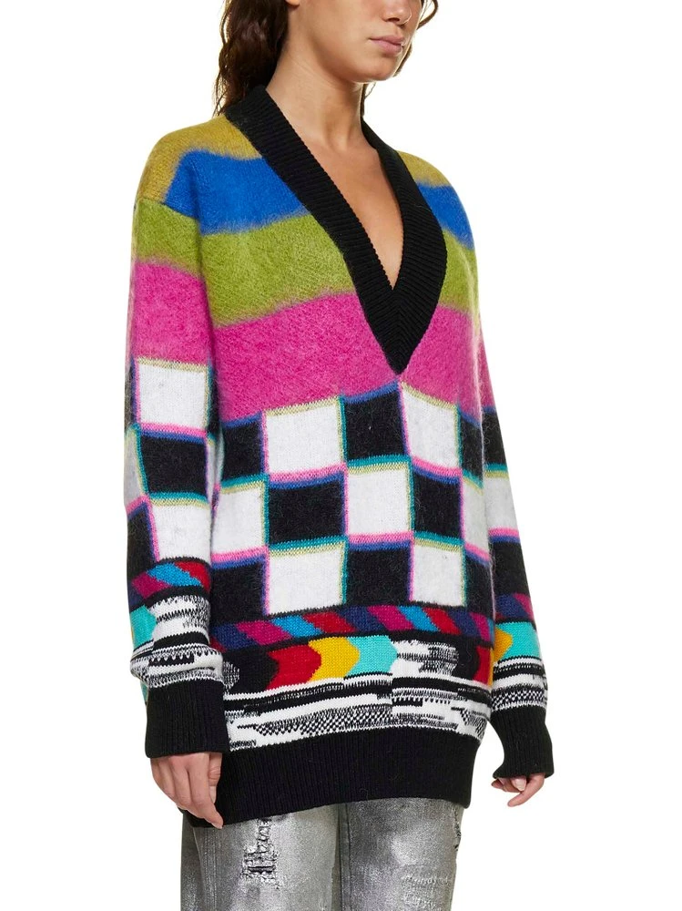 Dolce & Gabbana Glitch Designed V-Neck Sweater - Multi 2 Dolce & Gabbana Glitch Designed V-Neck Sweater - Multi - Image 2