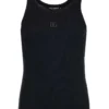 ( New Season ) Dolce & Gabbana Logo Plaque Ribbed Tank Top - Black