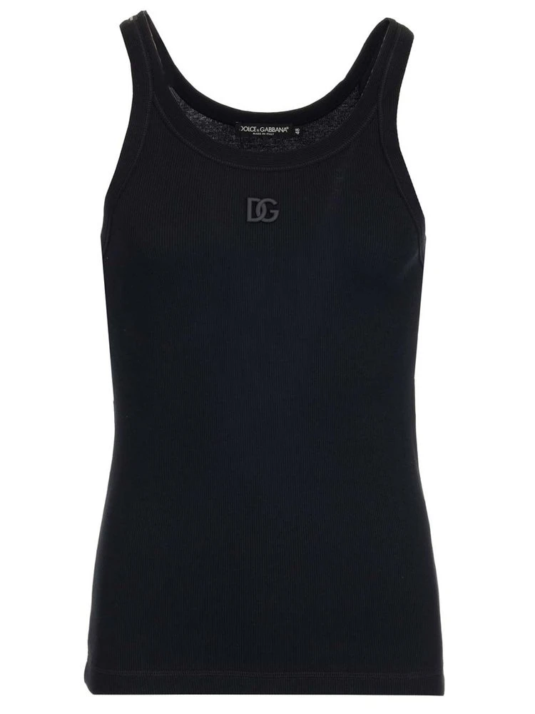 ( New Season ) Dolce & Gabbana Logo Plaque Ribbed Tank Top - Black 1 ( New Season ) Dolce & Gabbana Logo Plaque Ribbed Tank Top - Black