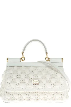 ( New Season ) Dolce & Gabbana Small Sicily Crocheted Handbag - White