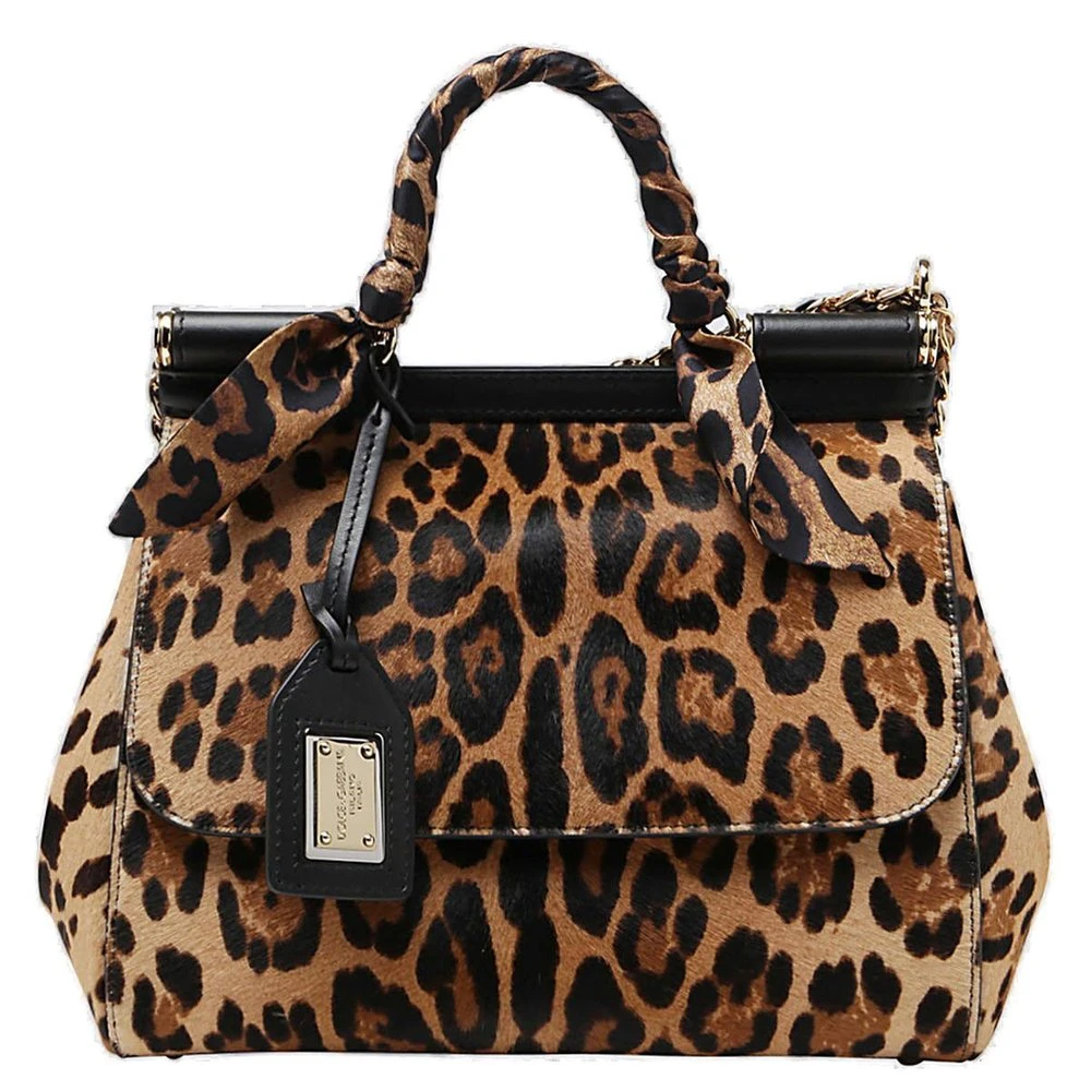 ( New Season ) Dolce & Gabbana Sicily Leopard Printed Medium Tote Bag - Multi 1 ( New Season ) Dolce & Gabbana Sicily Leopard Printed Medium Tote Bag - Multi