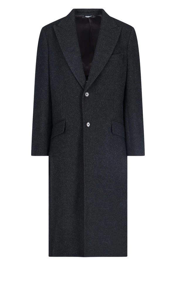 Dolce & Gabbana Single-Breasted Mid-Length Coat - Grey 1 Dolce & Gabbana Single-Breasted Mid-Length Coat - Grey