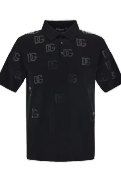 ( New Season ) Dolce & Gabbana Logo Embroidered Buttoned Polo Shirt - Black
