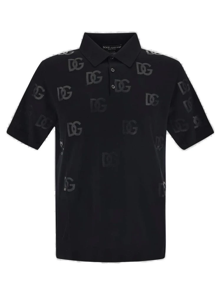 ( New Season ) Dolce & Gabbana Logo Embroidered Buttoned Polo Shirt - Black 1 ( New Season ) Dolce & Gabbana Logo Embroidered Buttoned Polo Shirt - Black