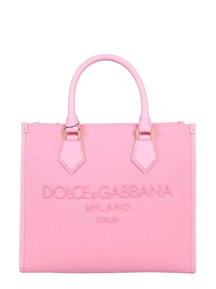 ( New Season ) Dolce & Gabbana Logo Embroidered Tote Bag - Pink 1 ( New Season ) Dolce & Gabbana Logo Embroidered Tote Bag - Pink