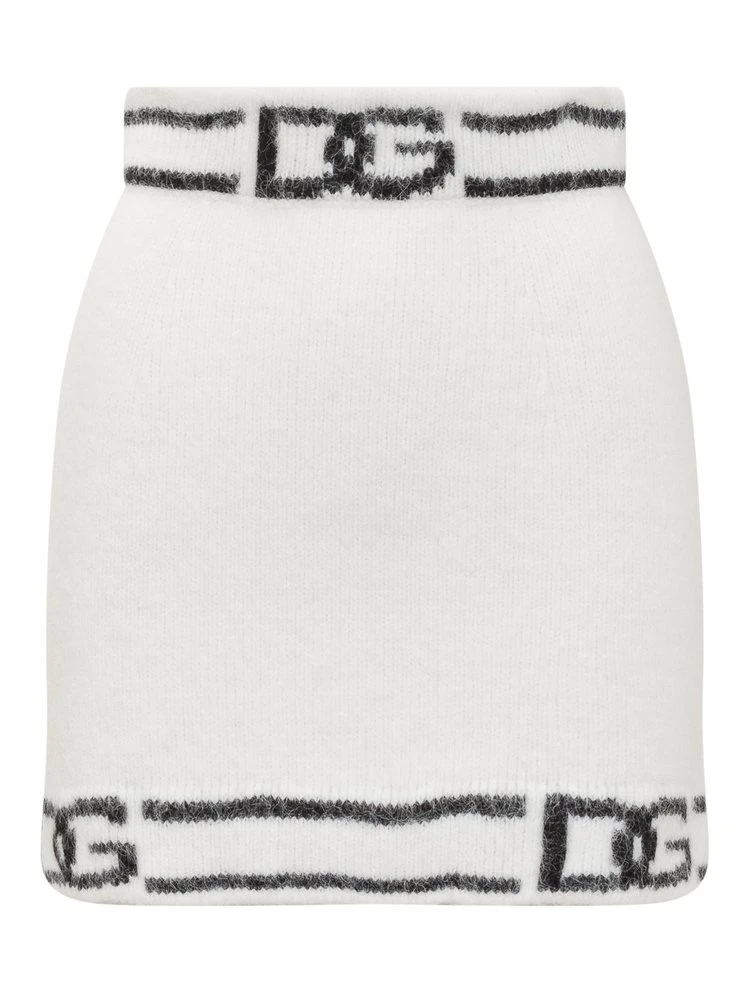 Dolce & Gabbana DG Intarsia Mini Skirt - White 1 Dolce & Gabbana DG Intarsia Mini Skirt - White