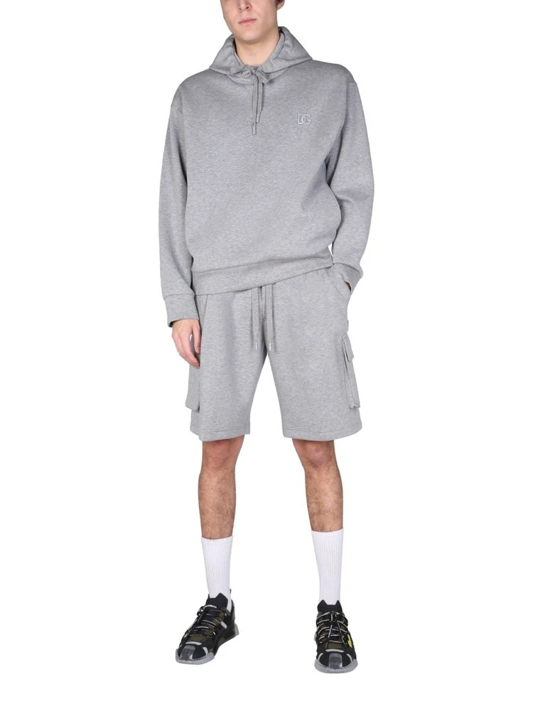 ( New Season ) Dolce & Gabbana Logo Embroidered Hoodie - Grey 3 ( New Season ) Dolce & Gabbana Logo Embroidered Hoodie - Grey - Image 3