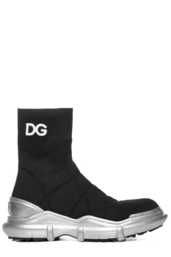 Dolce & Gabbana Log Embroidered Ankle Boots - Black