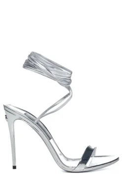 ( New Season ) Dolce & Gabbana Metallic Effect Ankle Strap Sandals - Silver