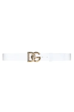( New Season ) Dolce & Gabbana Logo Buckle Belt - White