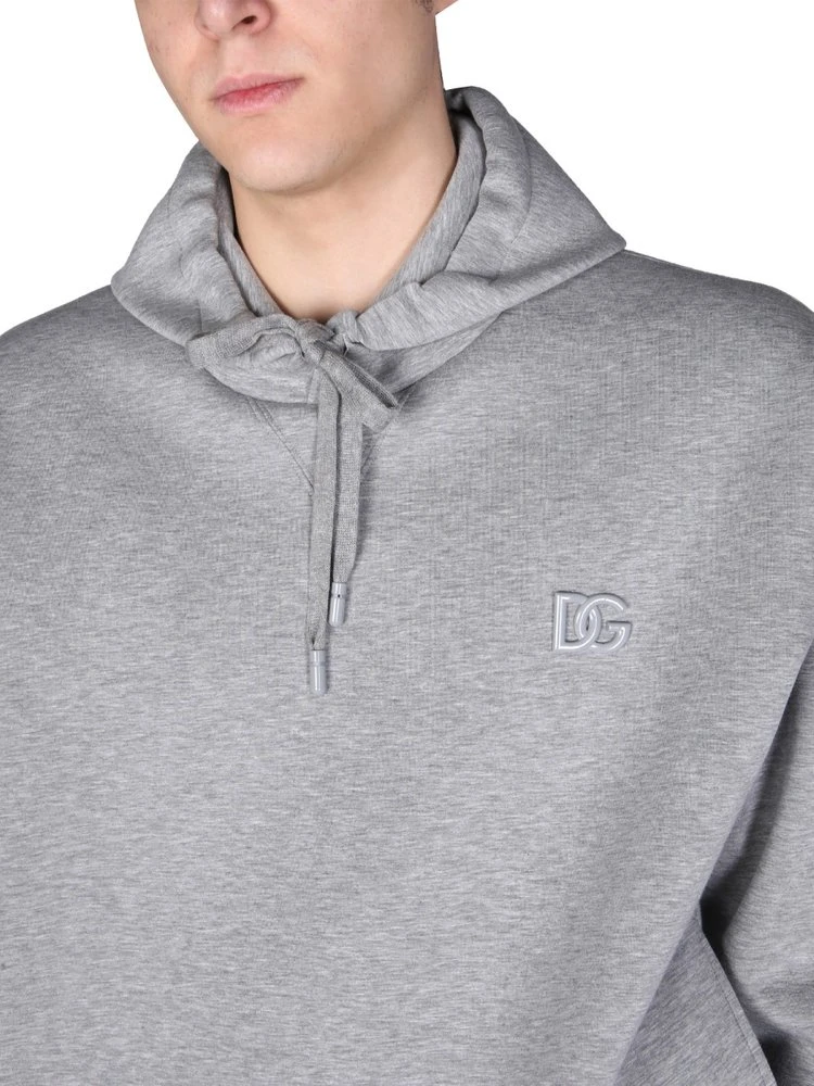 ( New Season ) Dolce & Gabbana Logo Embroidered Hoodie - Grey 4 ( New Season ) Dolce & Gabbana Logo Embroidered Hoodie - Grey - Image 4