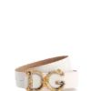 ( New Season ) Dolce & Gabbana Baroque Logo Plaque Buckle Belt - White