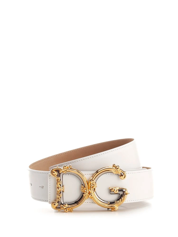 ( New Season ) Dolce & Gabbana Baroque Logo Plaque Buckle Belt - White 1 ( New Season ) Dolce & Gabbana Baroque Logo Plaque Buckle Belt - White