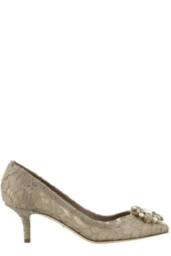 ( New Season ) Dolce & Gabbana Lace Detailed Pointed-Toe Pumps - Beige