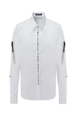 ( New Season ) Dolce & Gabbana Embellished Long-Sleeved Shirt - White