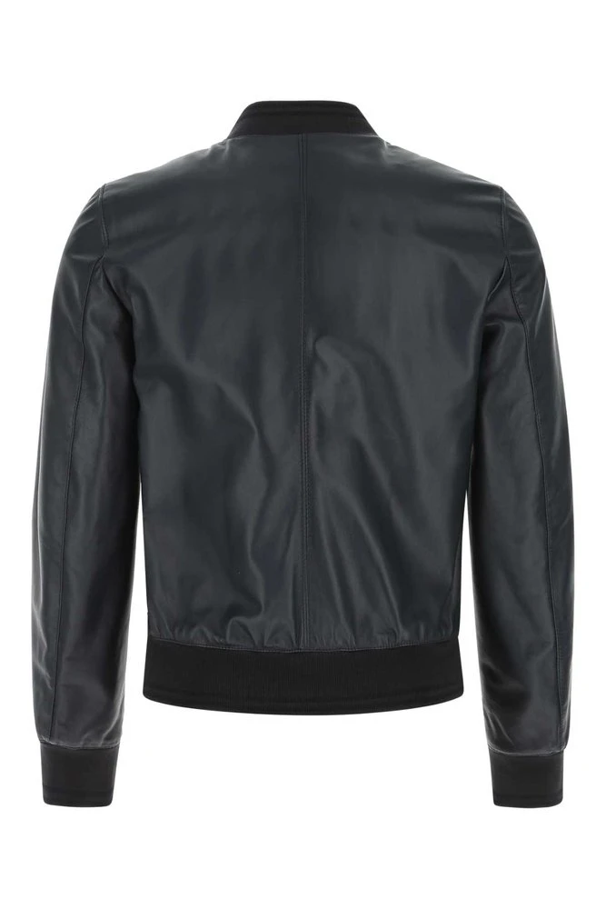 ( New Season ) Dolce & Gabbana Leather Bomber Jacket - Blue 2 ( New Season ) Dolce & Gabbana Leather Bomber Jacket - Blue - Image 2
