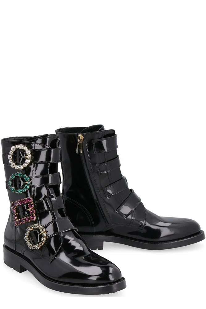 Dolce & Gabbana Side Zipped Brooch Buckle Boots - Black 2 Dolce & Gabbana Side Zipped Brooch Buckle Boots - Black - Image 2