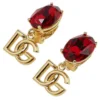 ( New Season ) Dolce & Gabbana DG Logo Drop Clip-On Earrings - Red
