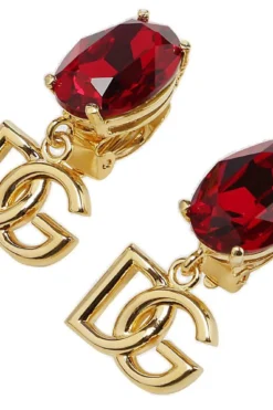 ( New Season ) Dolce & Gabbana DG Logo Drop Clip-On Earrings - Red