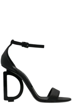 ( New Season ) Dolce & Gabbana DG Heel Open Toe Sandals - Black