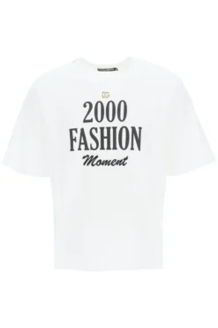 ( New Season ) Dolce & Gabbana Slogan Printed Crewneck T-Shirt - White