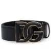 ( New Season ) Dolce & Gabbana DG Logo Plaque Buckle Belt - Black
