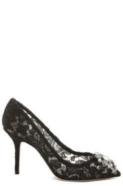 ( New Season ) Dolce & Gabbana Taormina Lace Embellished Pumps - Black