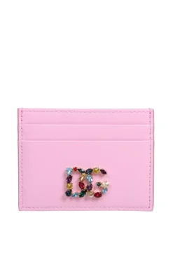 ( New Season ) Dolce & Gabbana DG Logo Embellished Card Holder - Pink
