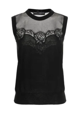 ( New Season ) Dolce & Gabbana Lace Detailed Sleeveless Top - Black