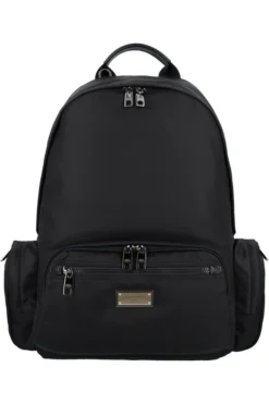 ( New Season ) Dolce & Gabbana Logo Plaque Zipped Backpack - Black