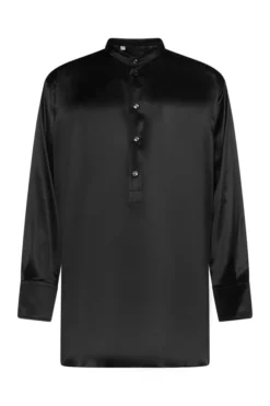 ( New Season ) Dolce & Gabbana Long-Sleeve Satin Shirt - Black