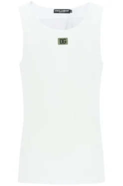 ( New Season ) Dolce & Gabbana Logo Patch Crewneck Tank Top - White
