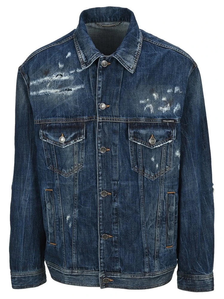 Dolce & Gabbana Distressed Buttoned Denim Jacket - Blue 1 Dolce & Gabbana Distressed Buttoned Denim Jacket - Blue