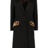 Dolce & Gabbana Leopard Printed Knee-Length Coat - Black
