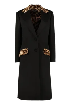 Dolce & Gabbana Leopard Printed Knee-Length Coat - Black